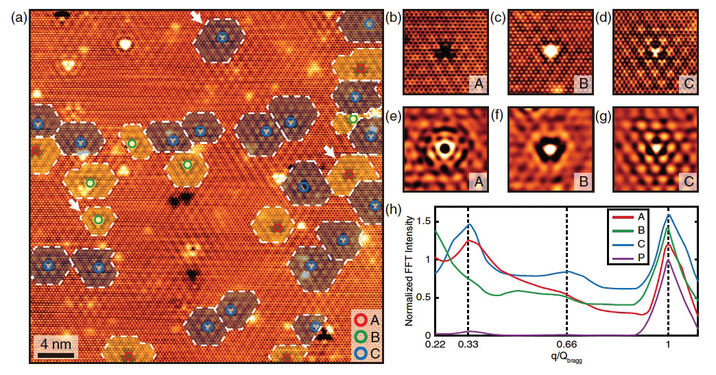 Figure 4. STM images of the native defects of NbSe2 and the locally induced CDW structures above the transition temperature.