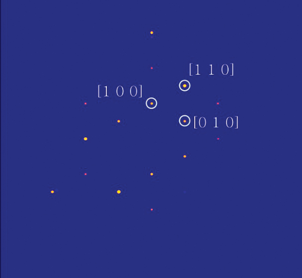 Figure 11. Diffraction pattern from a hexagonal single crystal TiSe2 with a high-resolution area detector